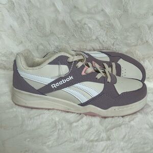 Reebok Women's Club C Double Sneakers, White Grey Purple, Kids 5 Woman 7